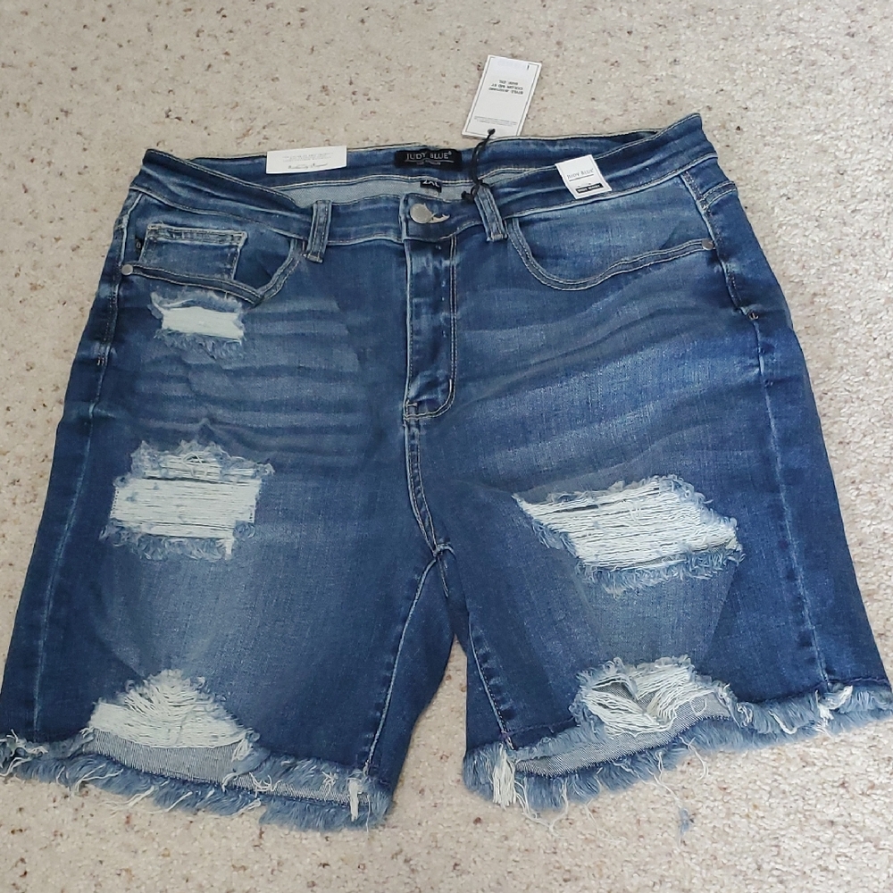 Judy Blue Ripped Medium Blue Denim Jean Shorts